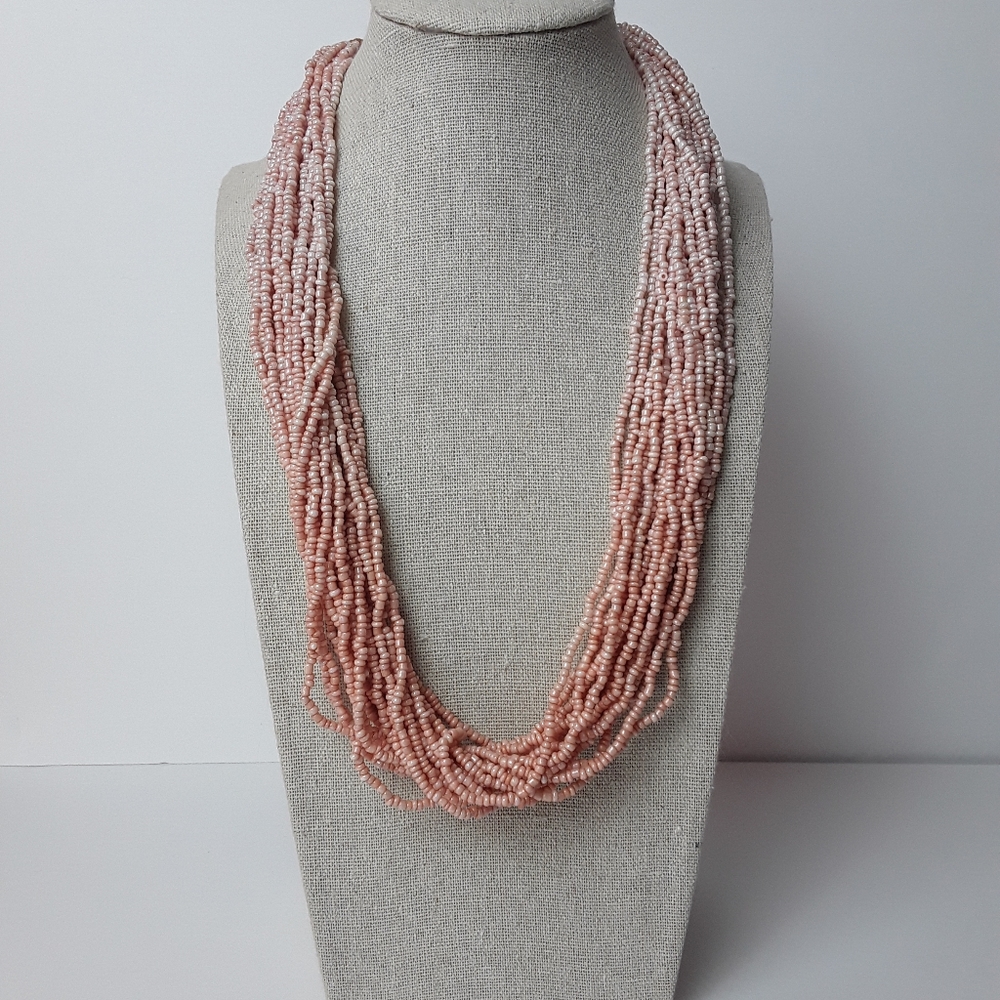 Ombre Pink Multi-Strand Glass Seed Bead Necklace